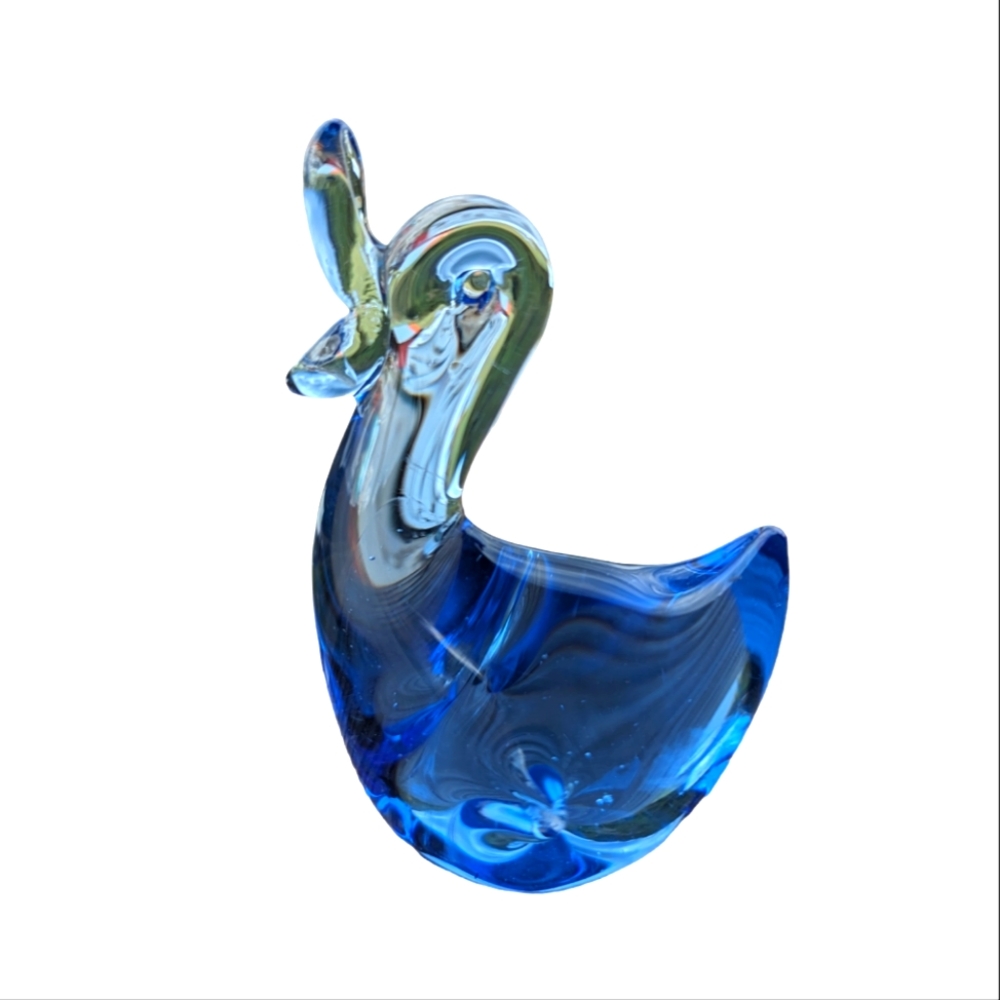Vintage blue glass duck/ goose paperweight
